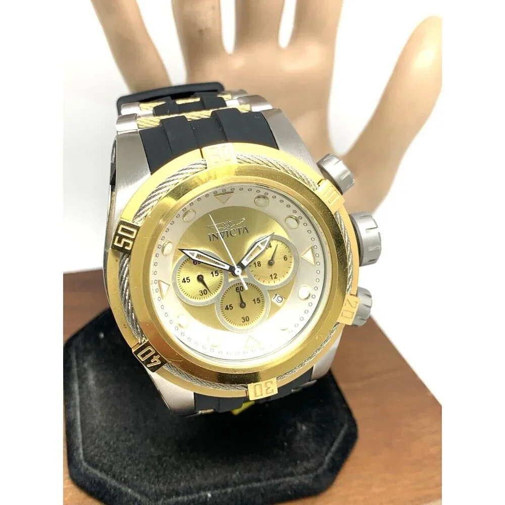 Invicta Men's Watch 37197 Bolt Quartz Chronograph Gold Silver Dial Rubber 51mm